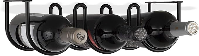 Wallniture Dijon Wine Rack Wall Mounted & Under Cabinet Wine Storage Bottle Racks Kitchen Organization and Storage, Steel Black