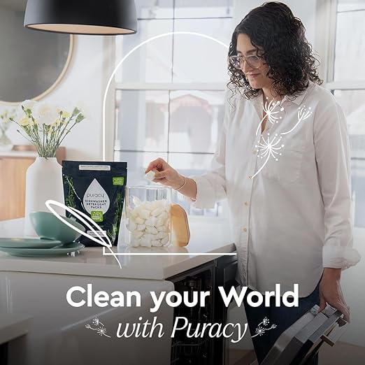Puracy Dishwasher Pods, Dishwasher Detergent, Free & Clear Dish tabs - Enzyme-Powered, Spot & Residue Free - TikTok Trend Items, Must Haves from TikTok Made Me Buy It (Free & Clear, 50 Count)