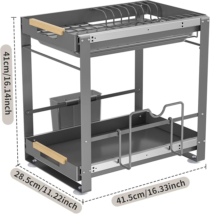 Under Sink Organizer,2 Tier Pull-Out Dish Rack Organizer for Cabinet,Slide out Storage Shelf with Utensil Holder for Cupboard,Under Cabinet Dish Drying Rack for Home, Kitchen, Pantry, Countertop