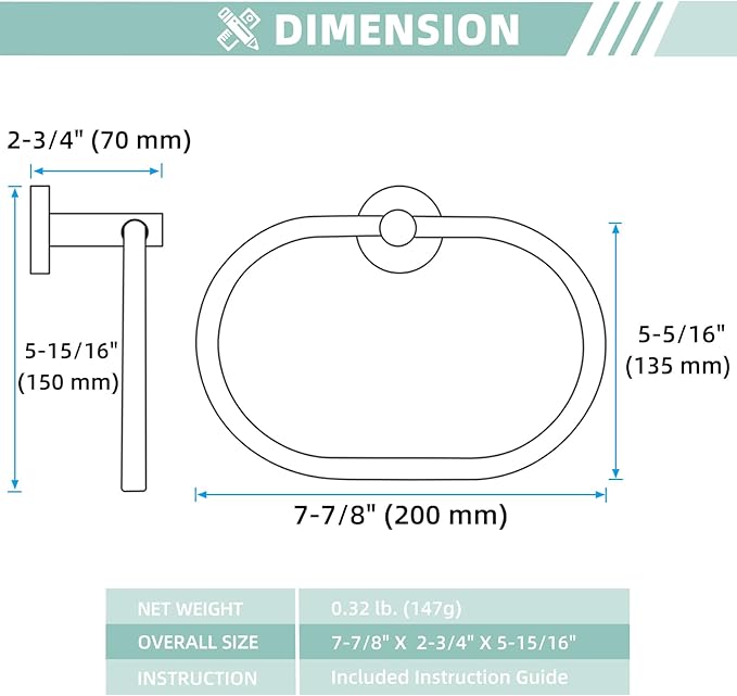 Suyar Matte Black Towel Ring, Stainless Steel Modern Swivel Hand Towel Holder for Bathroom Wall, Oval Shape
