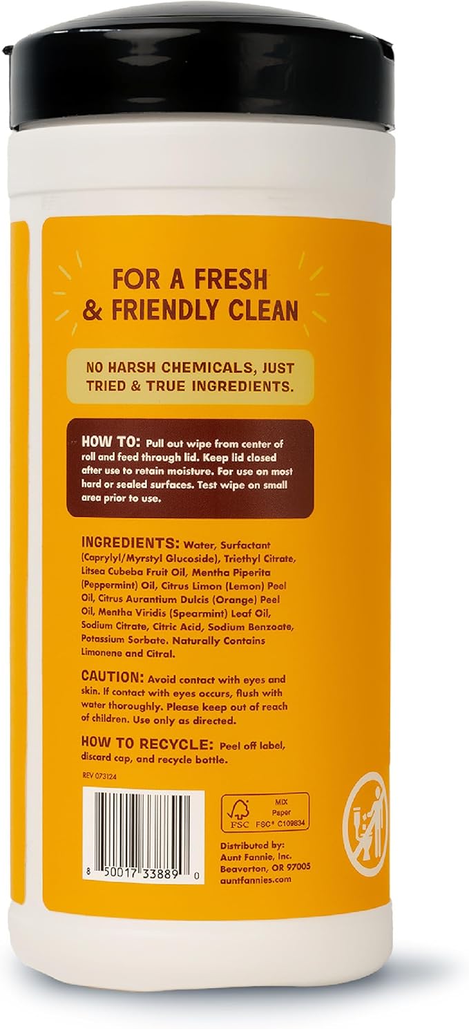 Aunt Fannie's Wood Surface Cleaning Wipes, Multipurpose Wood Surface Cleaner for Cabinets, Furniture, and Floors, Lemon Scent, 35 Count (Pack of 6)