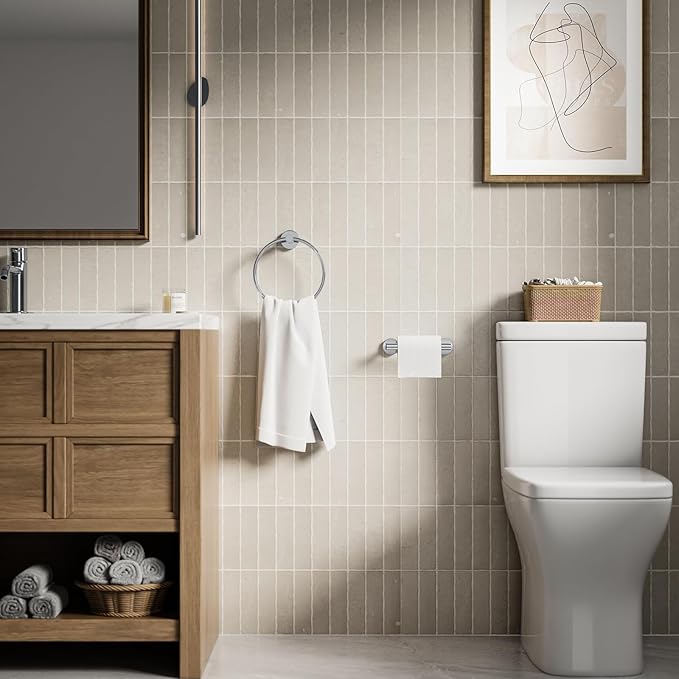 Toilet Paper Holder & Towel Holder, Bathroom Hardware Set-SUS304 Stainless Steel Double Post Pivoting Tissue Roll Holder and Hand Towel Ring Set for Bathroom, RV, Chrome