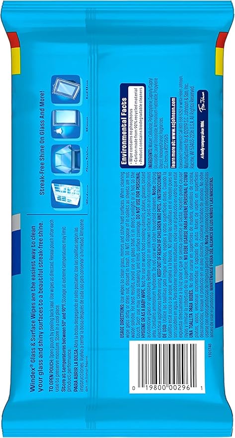 Windex Glass Cleaning Wipes, Pre-Moistened Glass and Surface Wipes to Clean Home Surfaces, Household Essentials, Original Scent, 38 Count (Pack of 6)