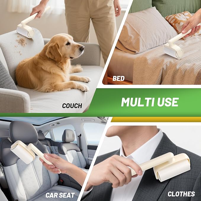 Lint Roller 2-in-1 Rotatable Handle Pet Hair Remover for Laundry Dog Hair, Cat Hair, Animal Fur, Fuzz Extra Sticky Roller for Couch, Clothes, Furniture and Carpet (5 Pack)
