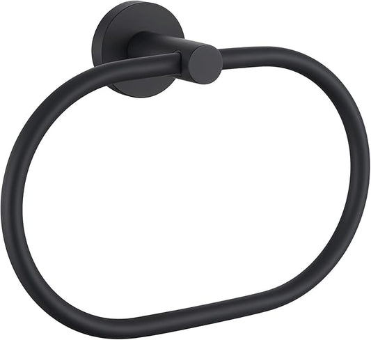 Suyar Matte Black Towel Ring, Stainless Steel Modern Swivel Hand Towel Holder for Bathroom Wall, Oval Shape