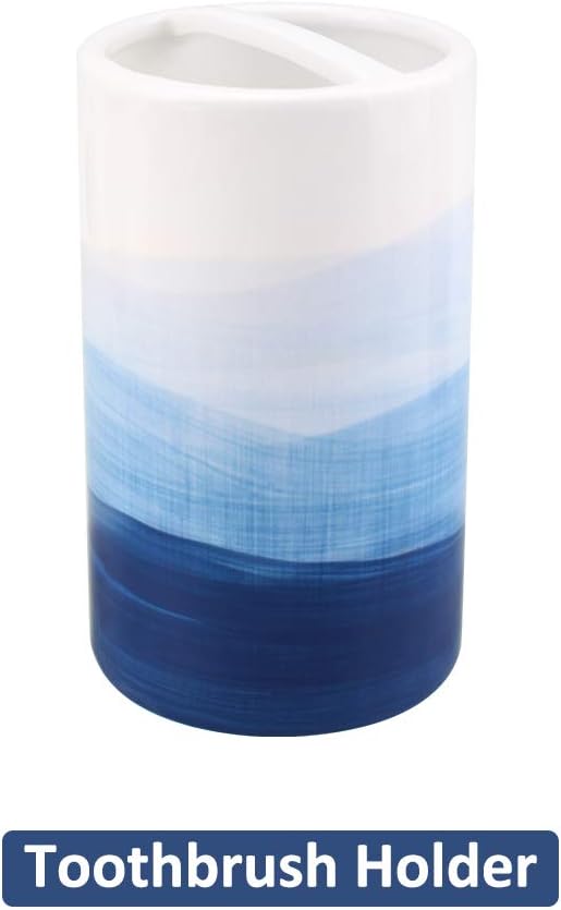 Rich Life Ceramic Bathroom Accessory Set - 4 Piece Painted Set incl. Soap Dispenser, Toothbrush Holder, Tumbler, Soap Dish (Blue)