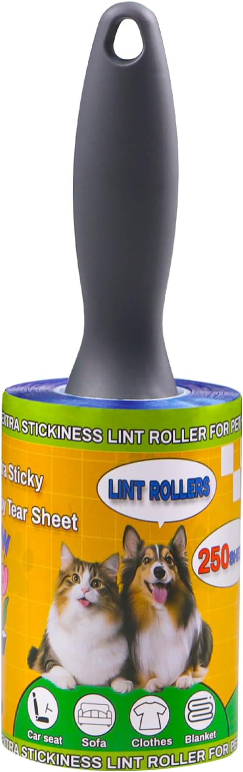 Lint Roller Pet Hair Value Pack of 250 Sheets, Extra Sticky Lint Remover for Dog & Cat Fur, Clothes, Furniture, Couches Reusable Lint Remover for Fuzz, Fluff & Hair (Blue)