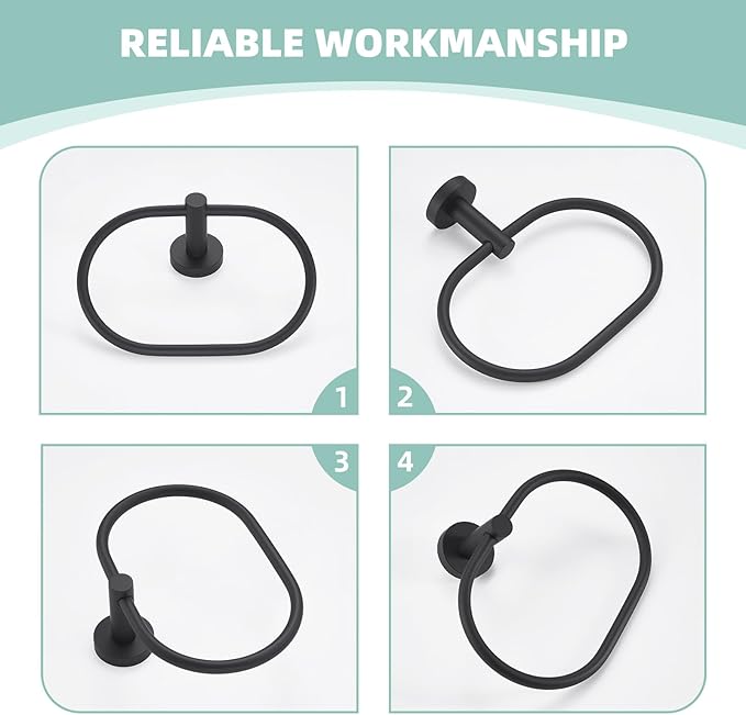 Suyar Matte Black Towel Ring, Stainless Steel Modern Swivel Hand Towel Holder for Bathroom Wall, Oval Shape