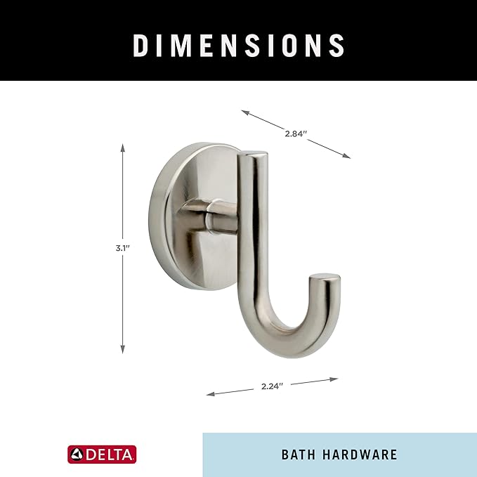 Delta Trinsic (1-Pack) Towel Hooks Brilliance Stainless Steel Single Bathroom Hooks Wall Mounted for Robes & Towels Hand Towel Hook Holder Kitchen, Bathroom Accessories