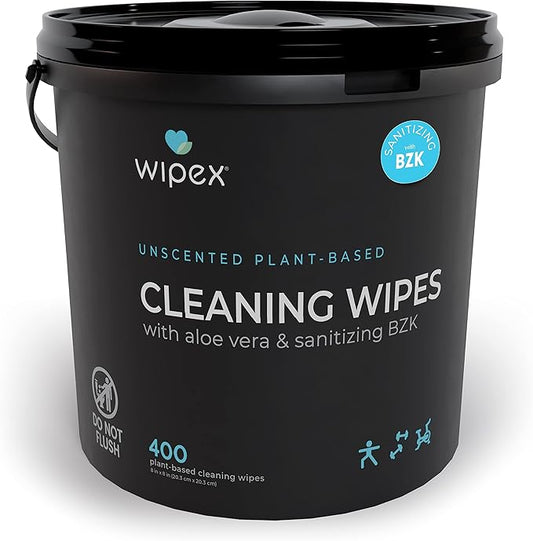Wipex Gym & Fitness Cleaning Wipes, 400ct Dispensing Bucket with Sanitizing BZK for Hands, Great for Gym, Studios and Fitness Centers 400 Count (Pack of 1)