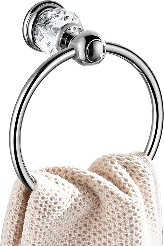 WINCASE Chrome Towel Ring, Bath Hand Towel Holder Crystal, Silver Towel Rack Wall Mounted