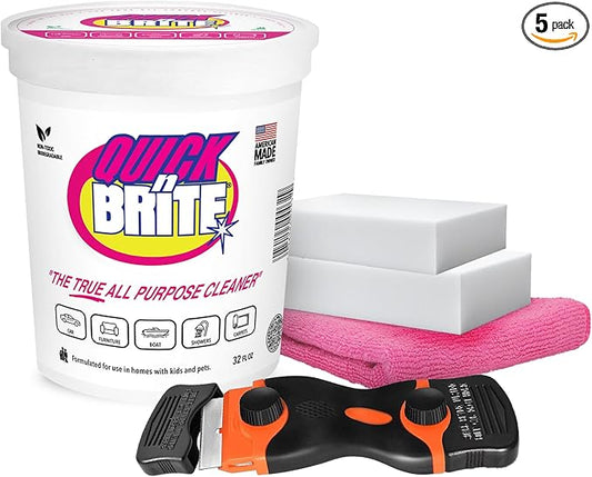 Quick 'n Brite Hardwater Stain Kit - 32oz All Purpose Cleaning Paste, Microfiber Towel, two Melamine Sponges, Scraper Tool
