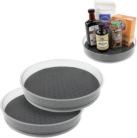 Spectrum Medium Lazy Susan Organizers 9.5 in Pack of 2 for Cabinet Pantry Table Rotating Kitchen Storage Spice Rack Fridge Organization, Charcoal Gray Spinning Turntable for Sauces Jams Condiments