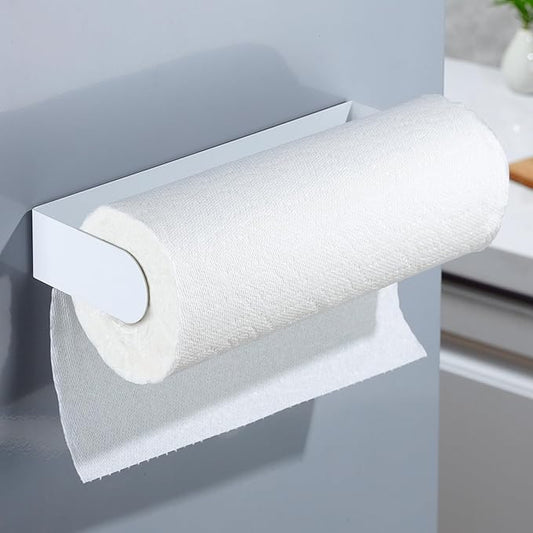 DELITON Magnetic Paper Towel Holder - Multifunctional White Paper Towel Rack with Strong Magnetic Fit Most Size Paper Towels for Refrigerator, Rv, Garage, BBQ