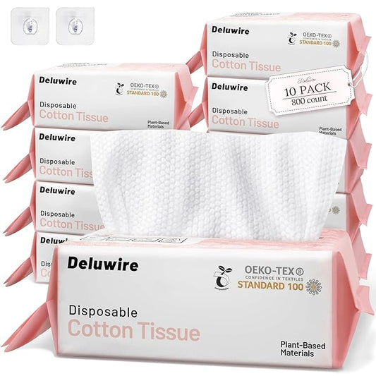 Soft Dry Wipe 10 Pack, Face Tissues, Lint Free Facial Cleansing Towels Disposable, Extra Thick Dry and Wet Use for Sensitive Skin, Makeup Removing, Surface Cleaning (800 Count)