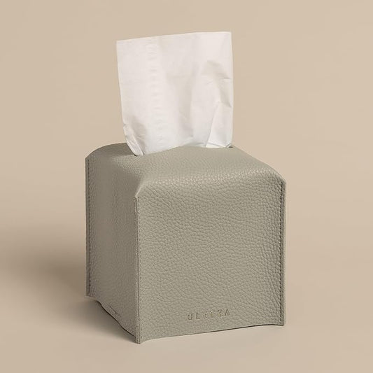 OLETHA Square Tissue Box Cover - Aesthetic Desk Decor for Room, Home & Office - Tissues Cube Boxes Holder - Pastel Gray, Set of 2
