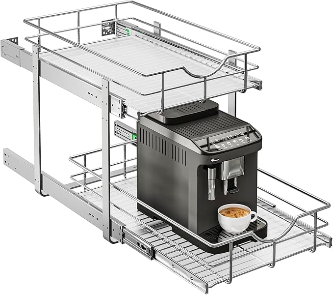 WelFurGeer 2-Tier Kitchen Cabinet Pullout Shelf and Drawer Organizer, Soft Close Pantry Pull Out Shelves, Heavy Duty Pull Out Cabinet Organizer with Shelf Liner for Kitchen Cabinets, Pantry Storage