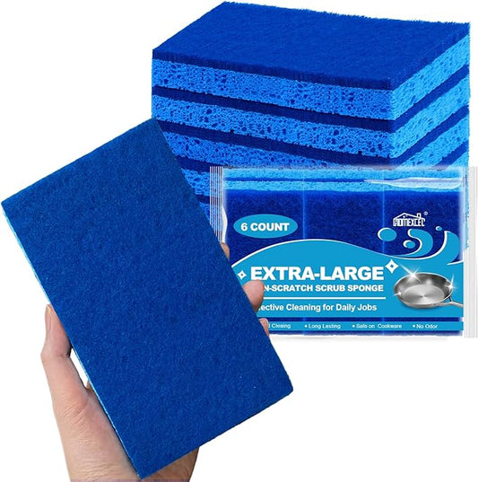 HOMEXCEL Extra Large Dish Sponge for Cleaning, Safe on Non-Stick Cookware, XL Non-Scratch Sponges Kitchen 6 Count, Dual Sided Scrub Sponges for Kitchen, Household, Bathroom and More