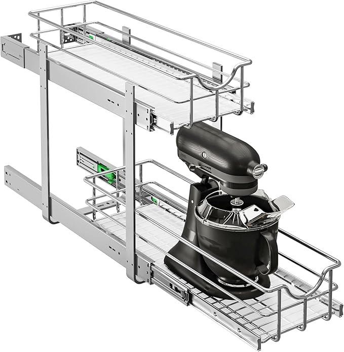 WelFurGeer 2-Tier Kitchen Cabinet Pullout Shelf and Drawer Organizer, Soft Close Pantry Pull Out Shelves, Heavy Duty Pull Out Cabinet Organizer with Shelf Liner for Kitchen Cabinets, Pantry Storage