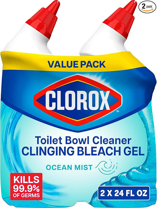 CLOROX Toilet Bowl Cleaner Clinging Bleach Gel, Ocean Mist, 24 Fl Oz, Pack of 2 (Package May Vary)