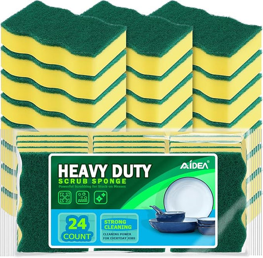 AIDEA Sponges Kitchen, 24 Pack Heavy Duty Dish Sponge, Cleaning Dish Scrubber Sponge for Home and Kitchen, Stink-Free Cleaning Supplies for Pots, Pans