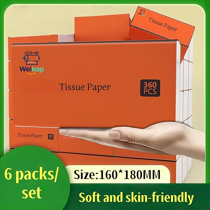 Ultra Soft Facial Tissues, 360 Sheets (72 Packs), 5-Ply Soft and Skin-Friendly, 180x160mm Large Face Tissues for Home, Office, Car, Gentle for Nose and Skin, Unscented (6)