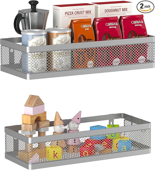 PUSDON Metal Wall Hanging Basket 2 Packs DIY Suitable for Multiple Scenes - Middle Silver Grey Netting