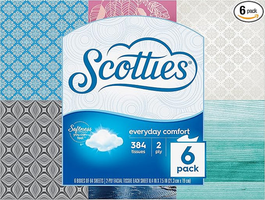 Scotties Everyday Comfort Facial Tissues, 64 Tissues per Box, 6 Pack